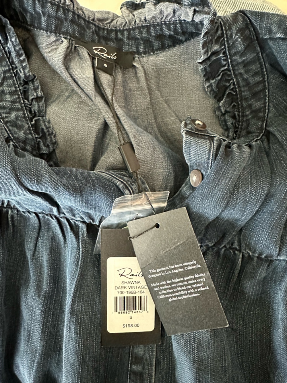 NWT Rails Shawna Dark Vintage Denim Smocked Mini Dress Small S - Picture 7 of 9